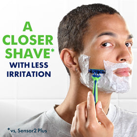 Gillette Sensor3 lubrastrip detail highlighting improved glide for sensitive skin