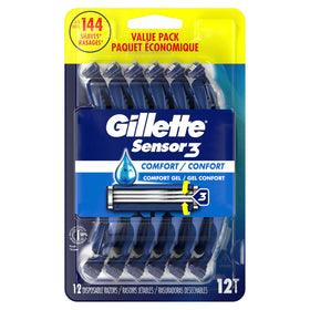 Gillette Sensor3 twelve-razor pack arranged for value