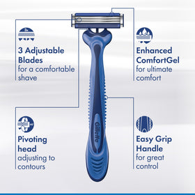 Gillette Sensor3 pivoting head angled showing contour-following action for closer shave