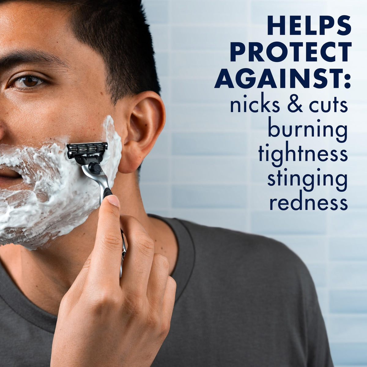 Gillette close-up of thick lather texture demonstrating smooth razor glide
