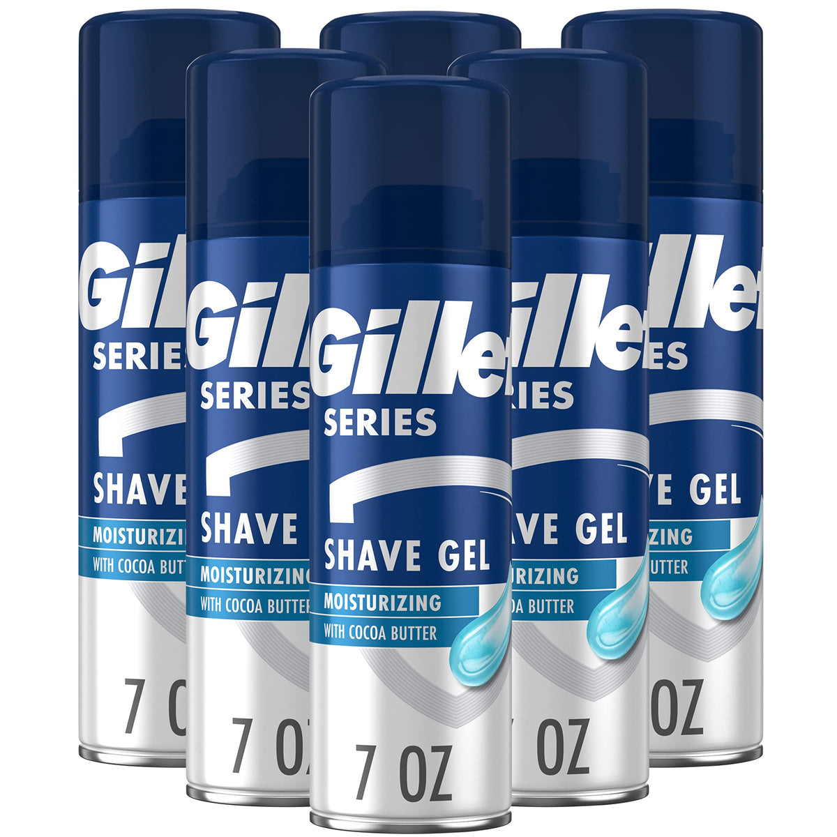 Gillette front packaging showing six cans and brand benefits for convenient stock