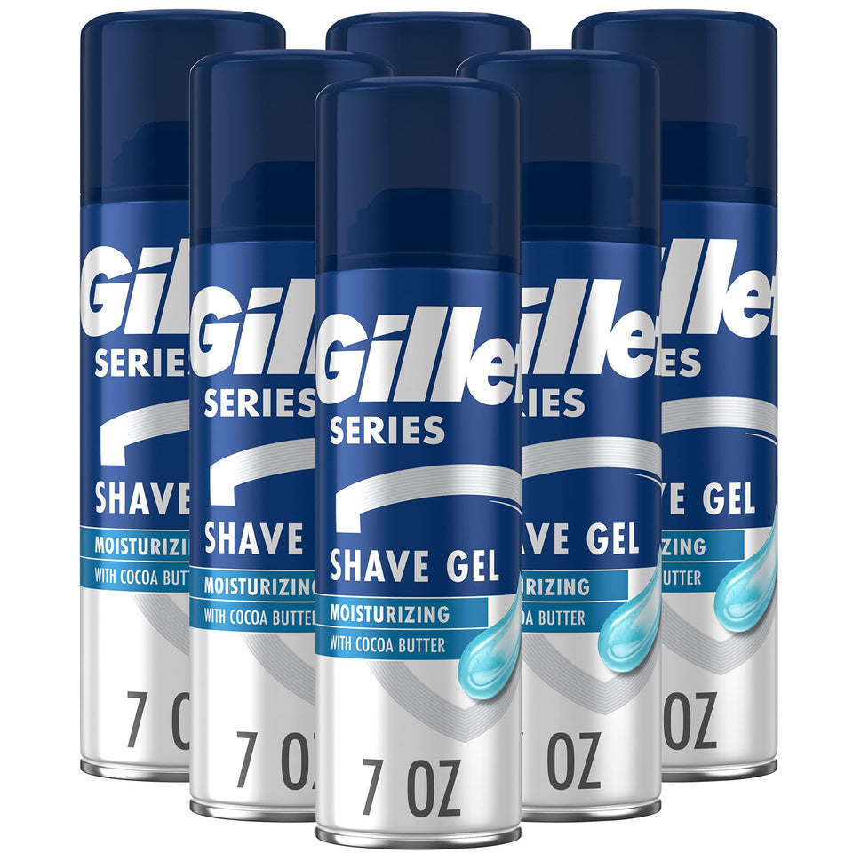 Gillette front packaging showing six cans and brand benefits for convenient stock