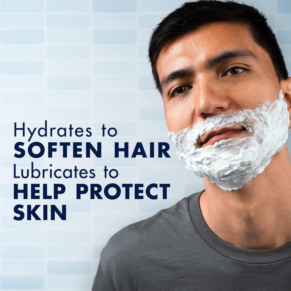 Gillette in bathroom routine with razor illustrating reduced irritation benefit