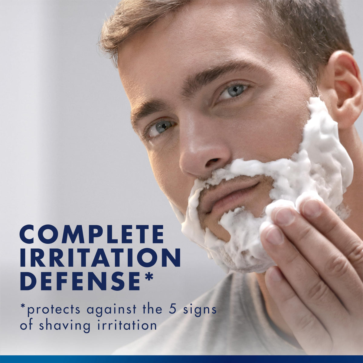 Gillette gel being dispensed from can showing easy application benefit