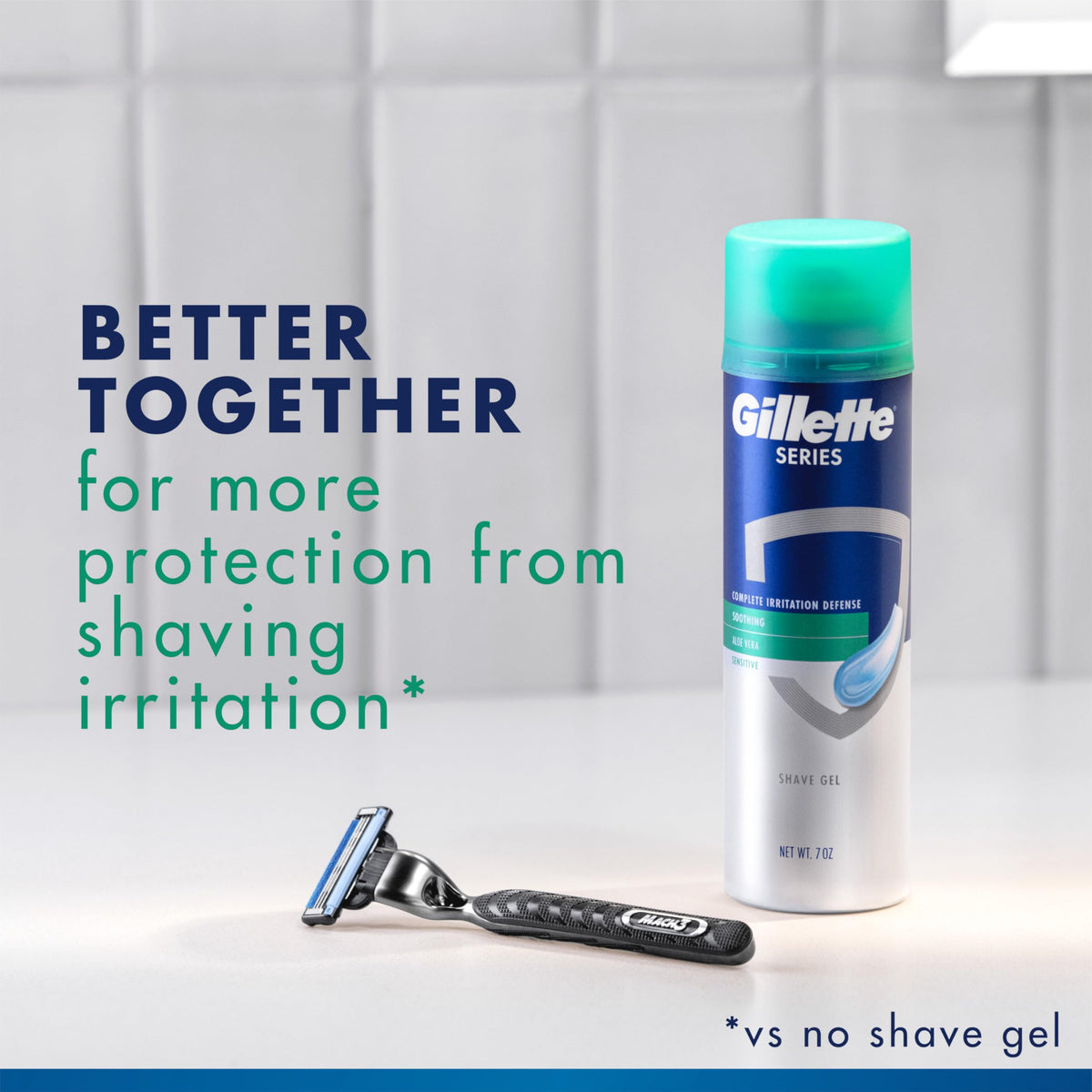 Hand holding Gillette 7 oz can showing scale and ergonomic shape
