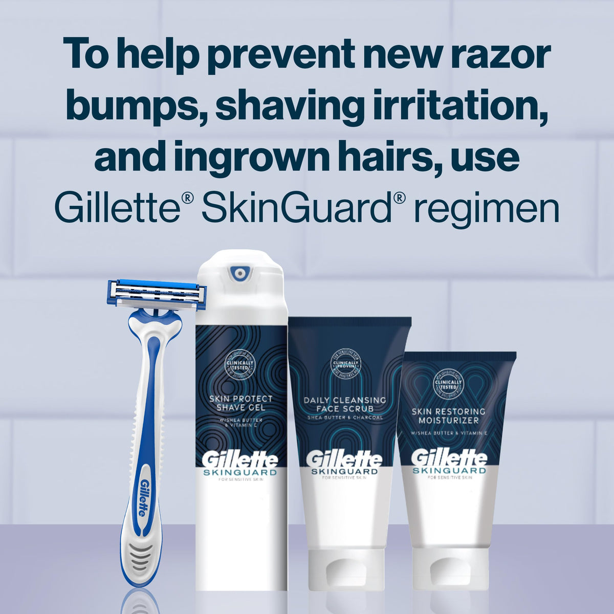 Gillette SkinGuard easy rinse blades detail clearing debris for faster blade cleaning