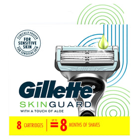 Gillette SkinGuard lifestyle scene in bathroom showing comfortable, irritation-free shave