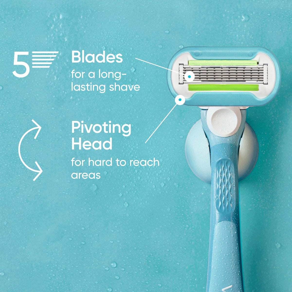 Gillette Venus close-up of five blades showing precise shave performance