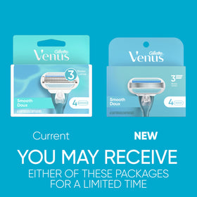 Gillette Venus cartridge close-up highlighting three blades and smooth shaving