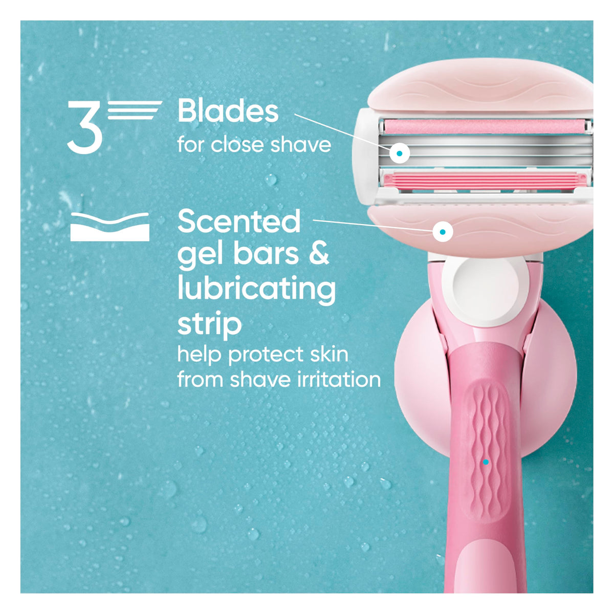 Gillette Venus close-up of triple blades highlighting smoother shaves