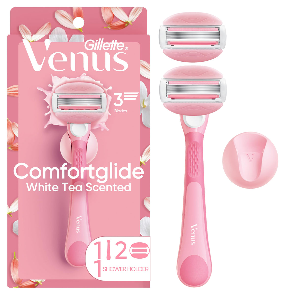 Gillette Venus front view showing razor and two refill cartridges, easy start
