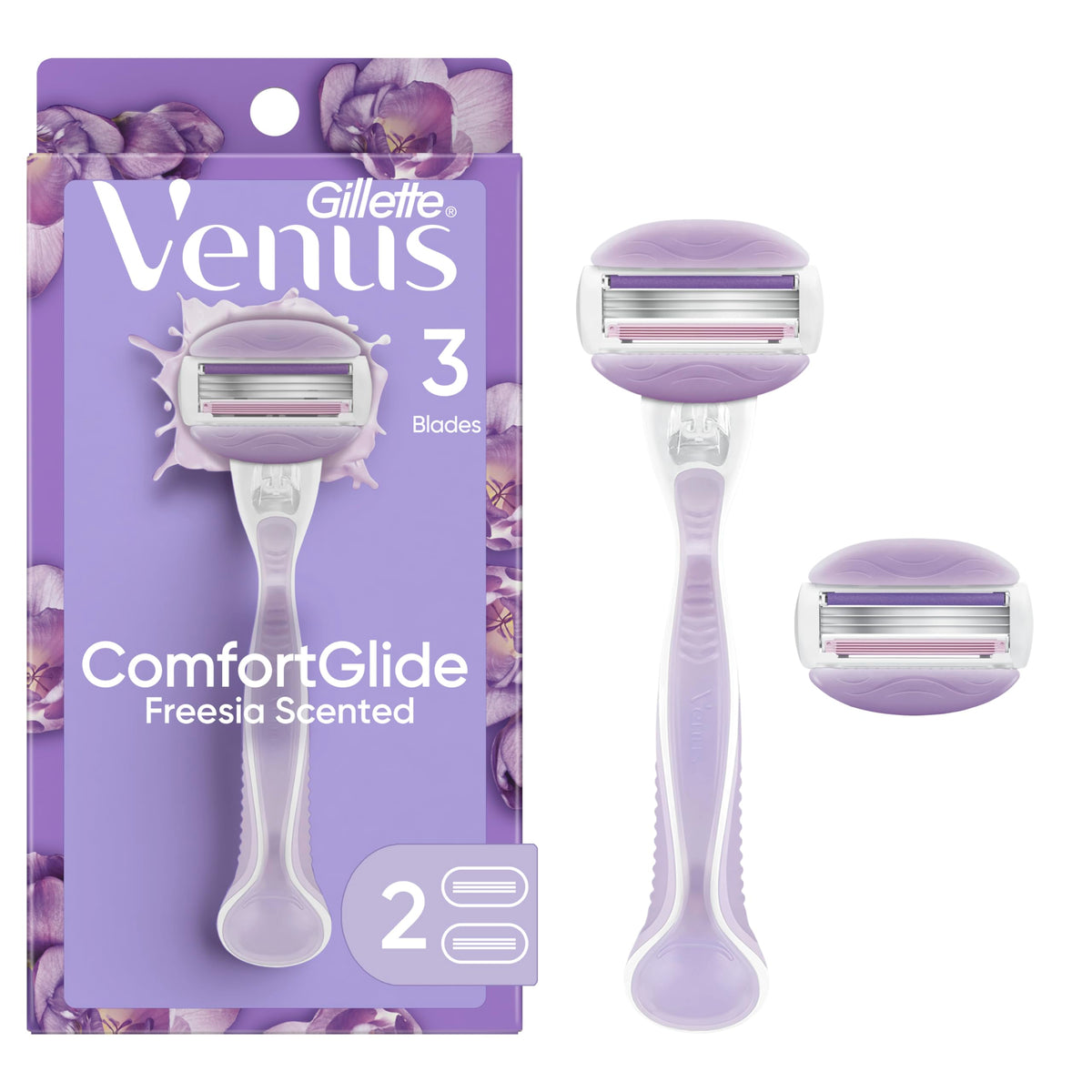 Gillette Venus handle front view showing ergonomic grip and secure control