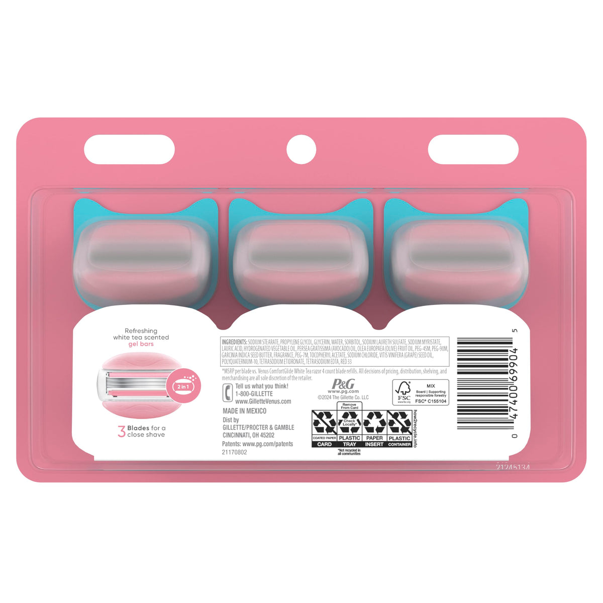 Gillette Venus swapping cartridges showing easy replacement and continued smooth shave
