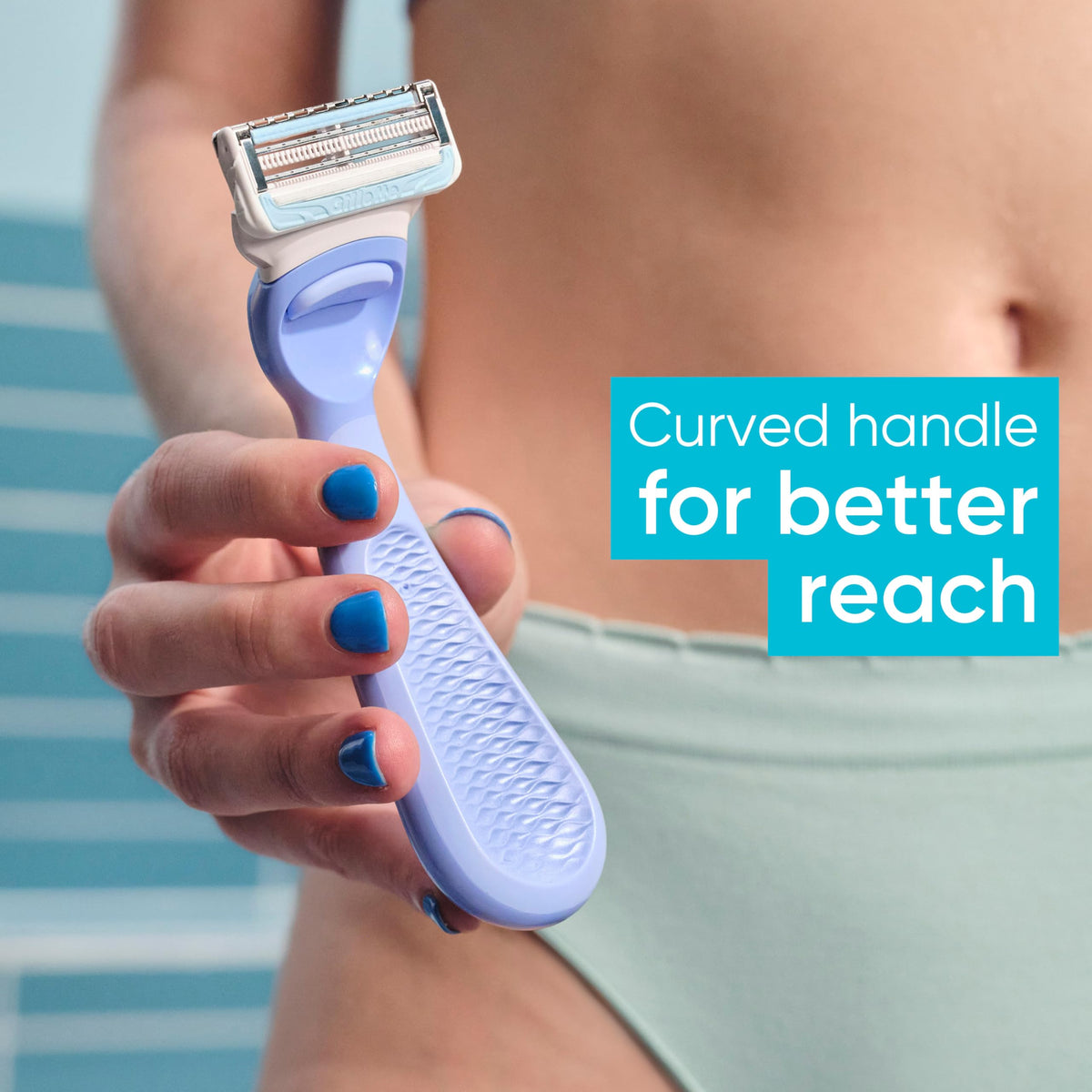 Gillette Venus ergonomic weighted handle detail for steadier control and balance