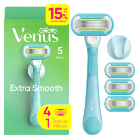 Gillette Venus front packaging showing handle and four refills for clear product view and convenience