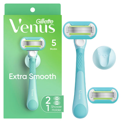 Gillette Venus front packaging showing reusable handle and two refills for easy grooming