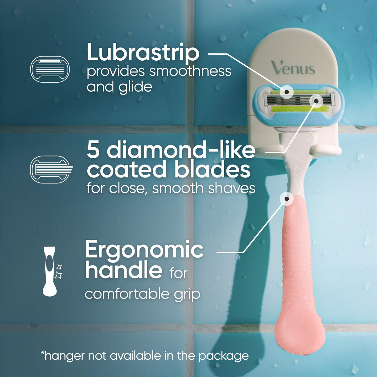 Gillette Venus five diamond-like blades detail demonstrating close-cutting performance