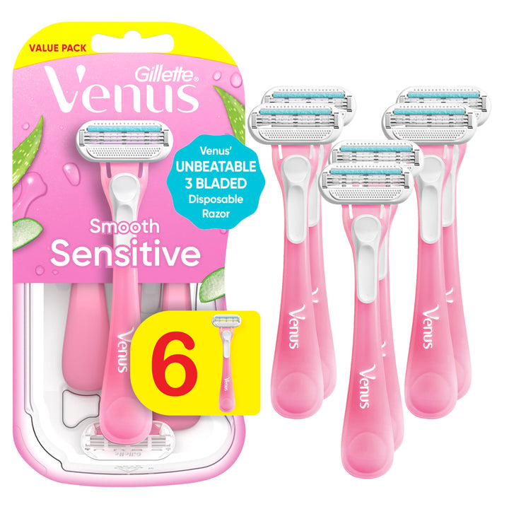 Gillette Venus front packaging showing six disposable razors and convenience