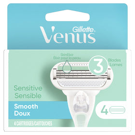 Gillette Venus front packaging showing four cartridges and product clarity benefit