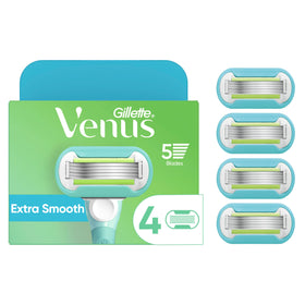 Gillette Venus front packaging showing four refill cartridges and benefits
