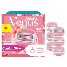 Gillette Venus front packaging showing six blade refills and benefits