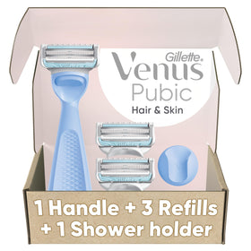 Gillette Venus front packaging showing razor set and three refills for easy identification