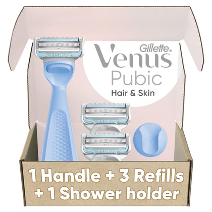 Gillette Venus front packaging showing razor set and three refills for easy identification