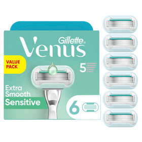 Gillette Venus front packaging showing six blade refills and brand benefits