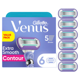Gillette Venus front packaging showing six refill cartridges and clear branding for easy purchase decision