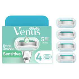 Gillette Venus front packaging showing four blade refills and branding benefit