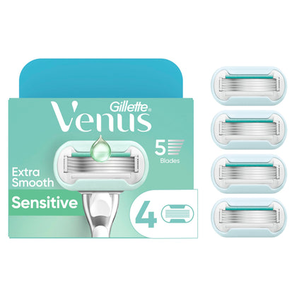 Gillette Venus front packaging showing four blade refills and branding benefit