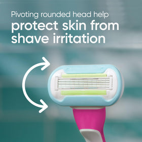 Detailed view of Gillette Venus blade cluster and lubricating strip for comfort