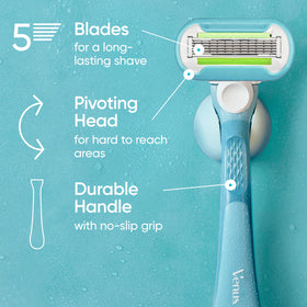 Close-up of the Gillette Venus ergonomic handle highlighting the no-slip gel grip for secure control