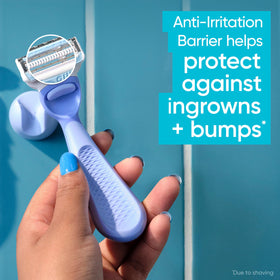 Gillette Venus handle close-up with CalmCurve grip for steady control when wet