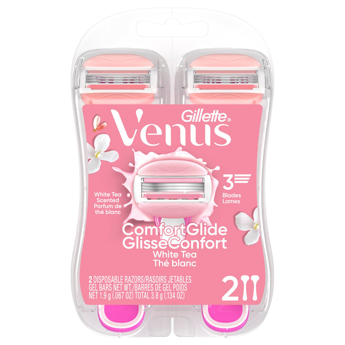 Gillette Venus razor placed in bathroom setting for easy use