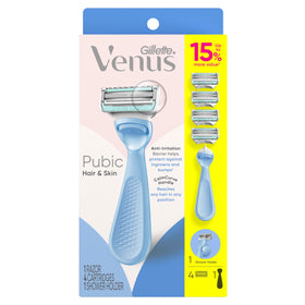 Gillette Venus razor in bathroom setting, part of a gentle grooming routine