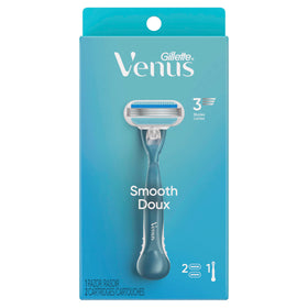 Gillette Venus razor on bathroom shelf in lifestyle setting for everyday use
