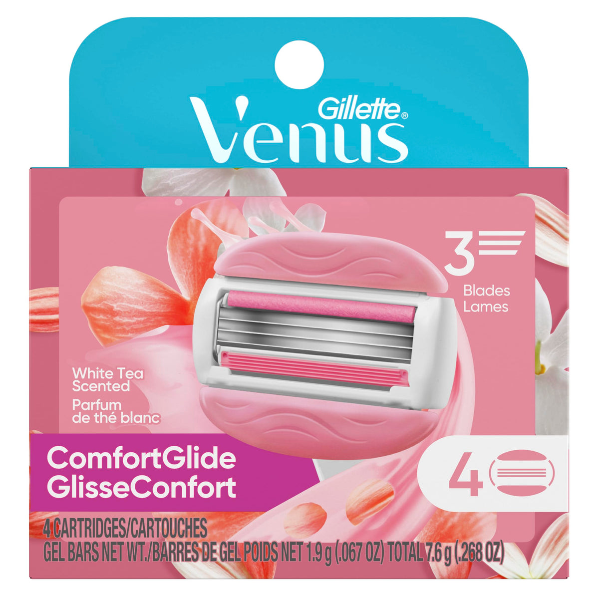 Gillette Venus refills on bathroom shelf showing everyday convenience