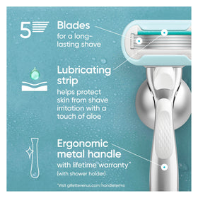 Gillette Venus metal handle close-up for steady ergonomic control