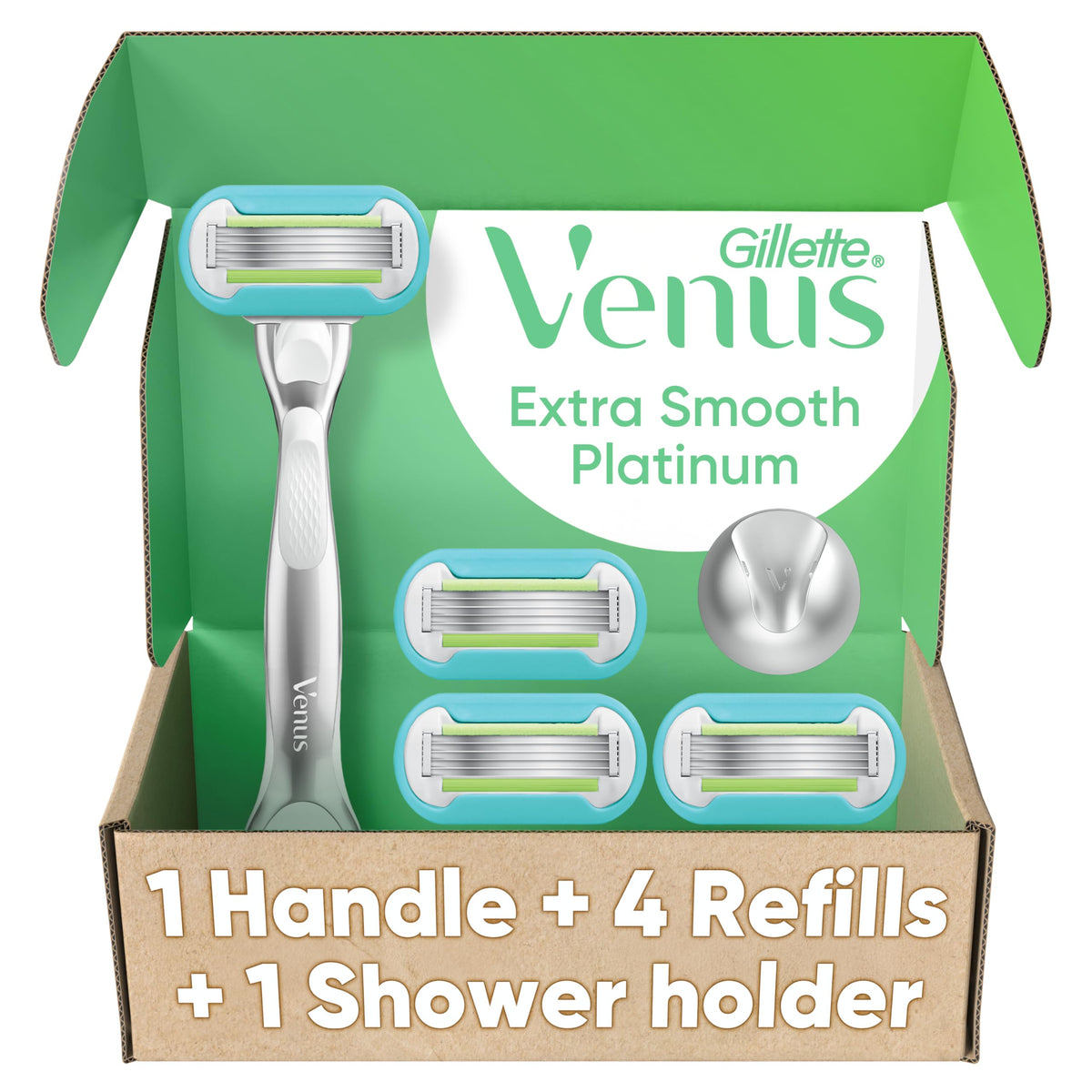 Gillette Venus metal handle front view showing premium grip and control