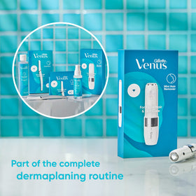 Gillette Venus before and after on cheek demonstrating smoother skin and improved makeup base