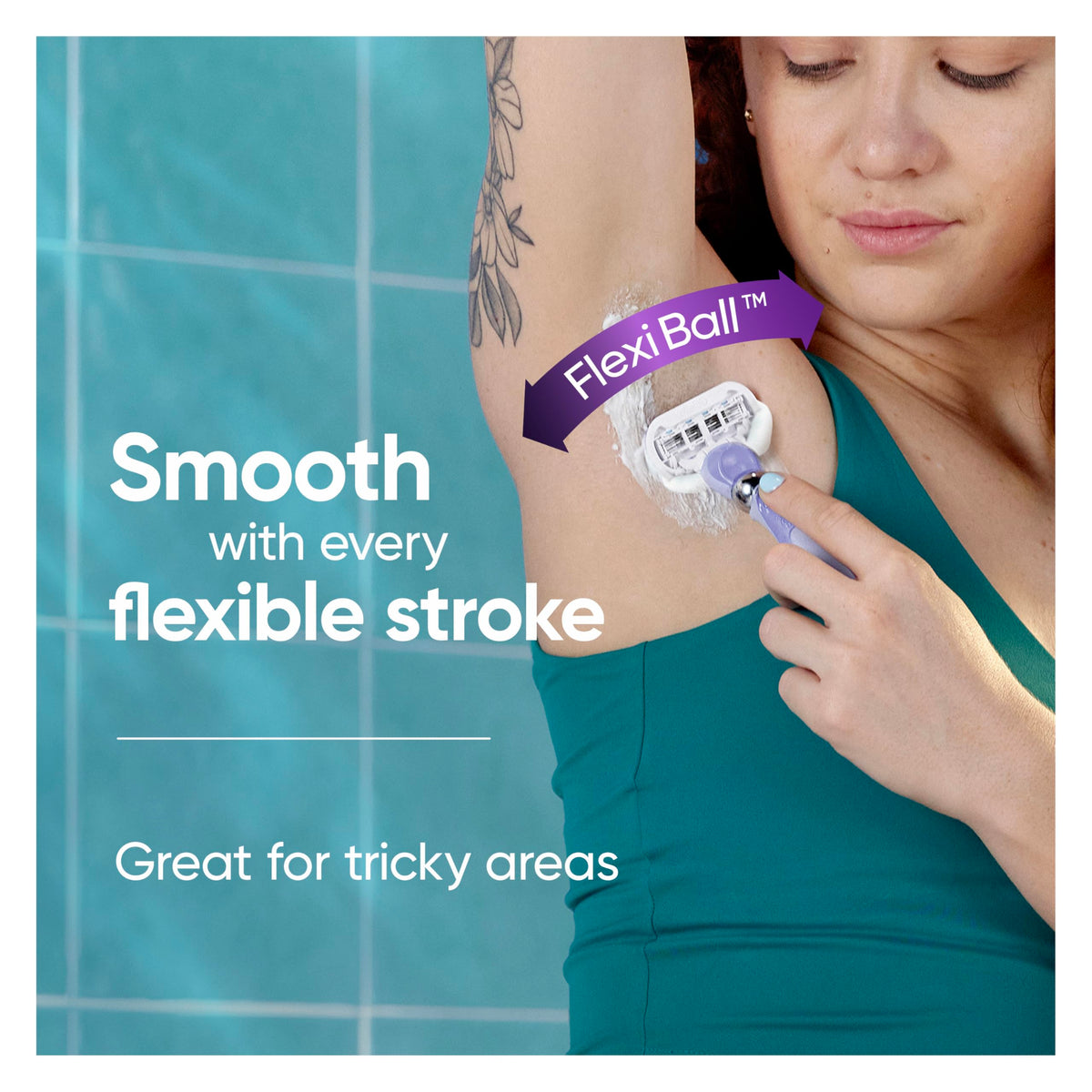 Gillette Venus moisture ribbon detail demonstrating smooth glide and reduced irritation during shaving
