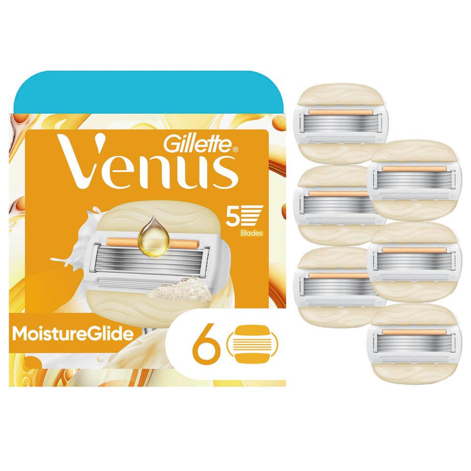 Gillette Venus front packaging showing blades and benefits for dry skin