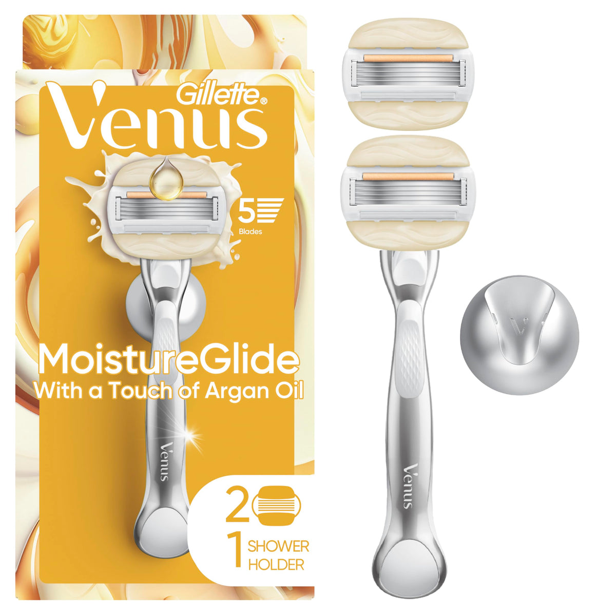 Gillette Venus front packaging showing kit and benefits for hydrated shaving