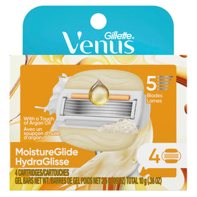 Gillette Venus four-pack boxed and travel-ready for on-the-go shaving convenience