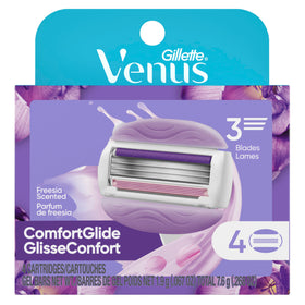 Gillette Venus pack label close-up showing compatibility and feature information benefit