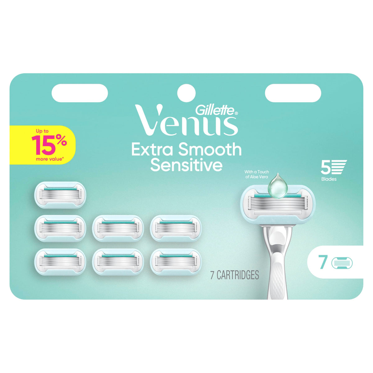 Gillette Venus package label close-up describing handle compatibility