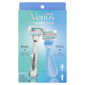 Gillette Venus kit contents laid out showing both razors and refill readiness