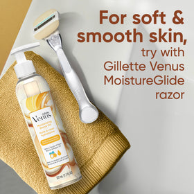 Gillette Venus label close-up highlighting shea butter and argan oil benefits