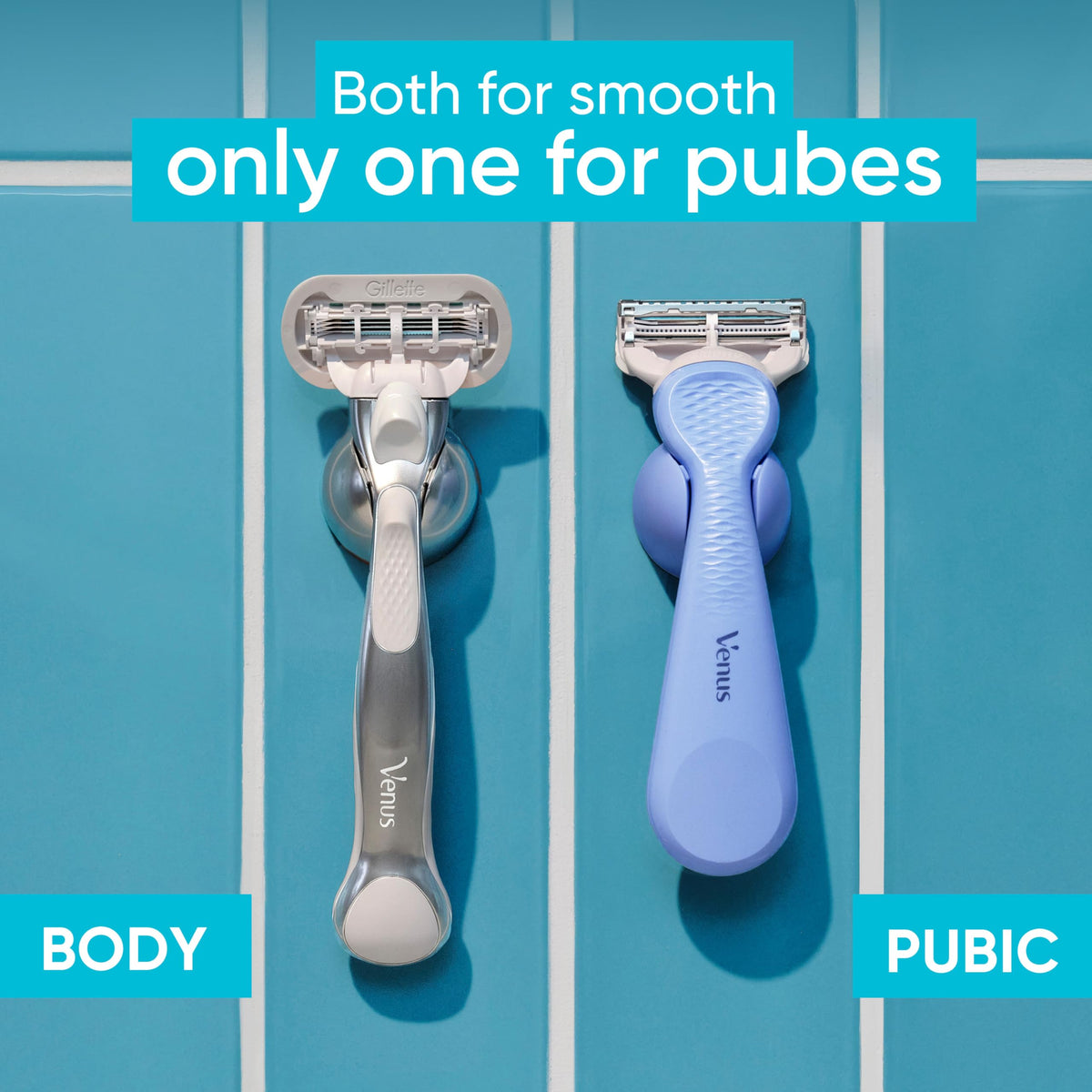 Gillette Venus pubic razor head close-up showing small profile for tricky areas